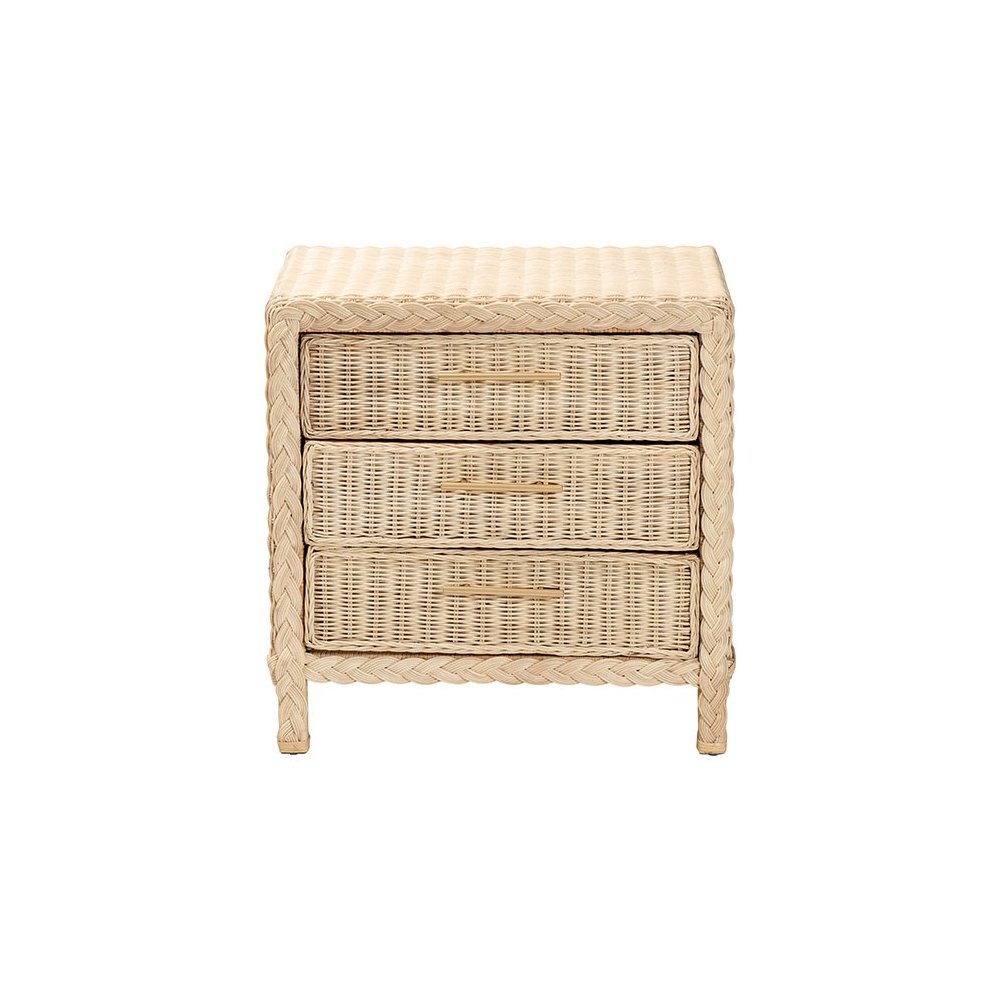 Lanica Japandi Sun Bleached Rattan 3-Drawer Nightstand. Picture 3
