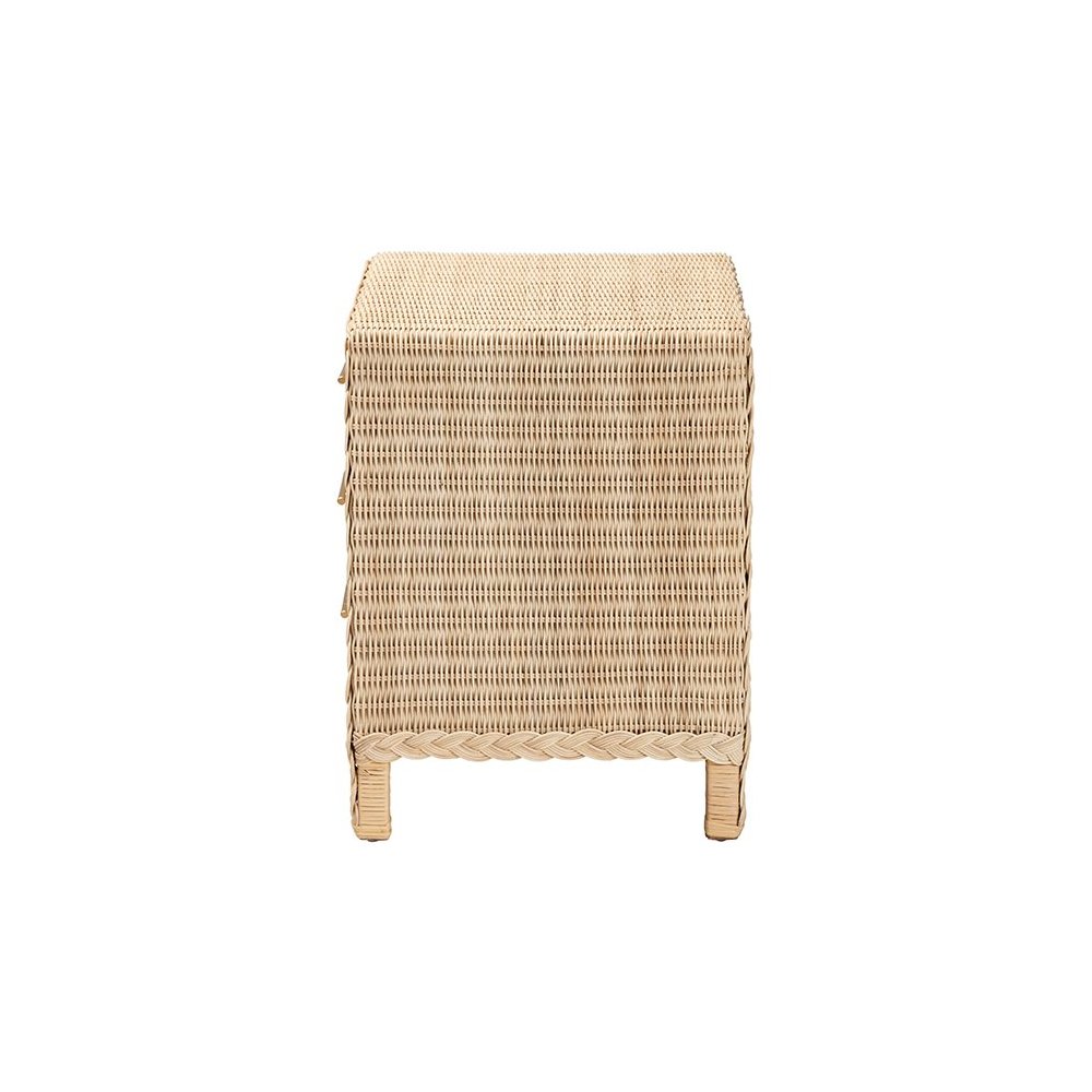 Lanica Japandi Sun Bleached Rattan 3-Drawer Nightstand. Picture 4
