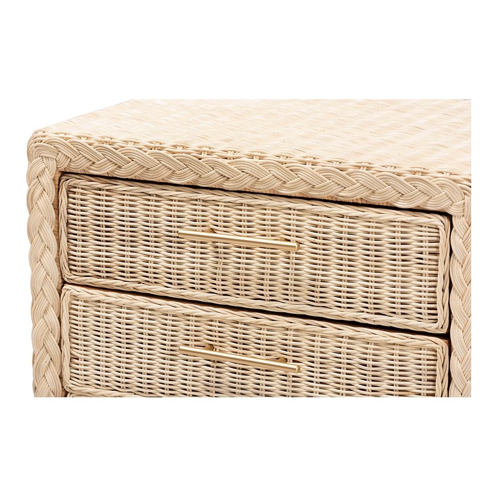 Lanica Japandi Sun Bleached Rattan 3-Drawer Nightstand. Picture 6