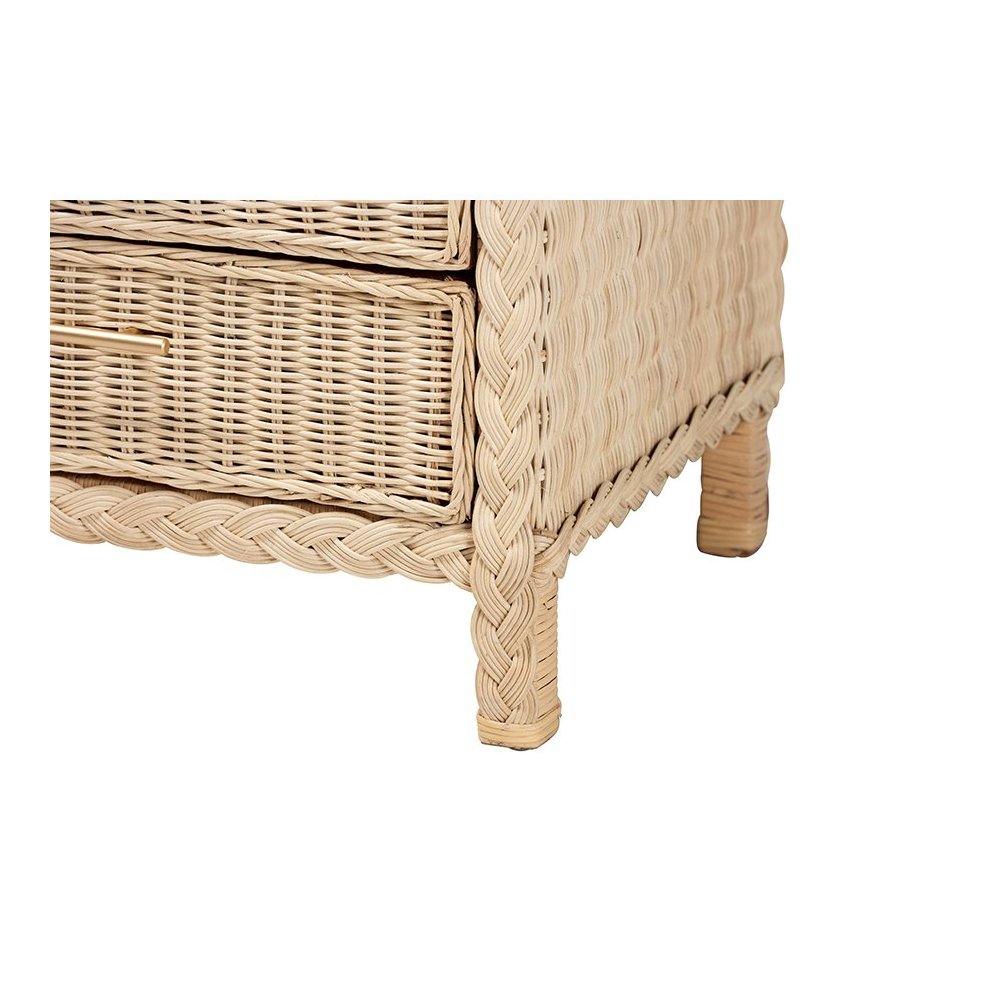 Lanica Japandi Sun Bleached Rattan 3-Drawer Nightstand. Picture 7