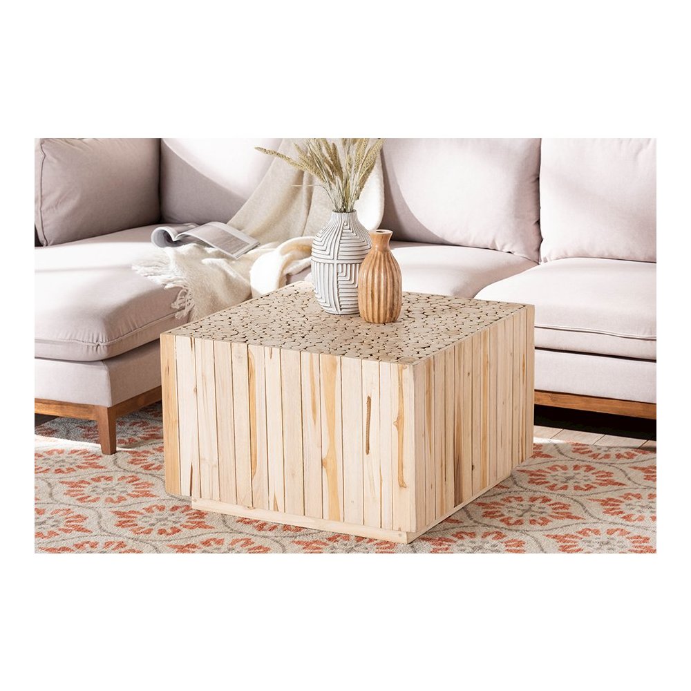 Bohemian Natural Teak Wood Coffee Table with Unique Repurposed Wood Logs. Picture 7