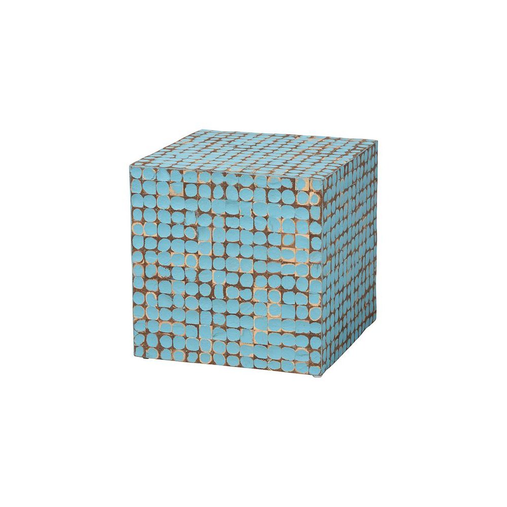 Janella Bohemian Sky Blue Coconut Shell and Acacia Wood End Table. Picture 1