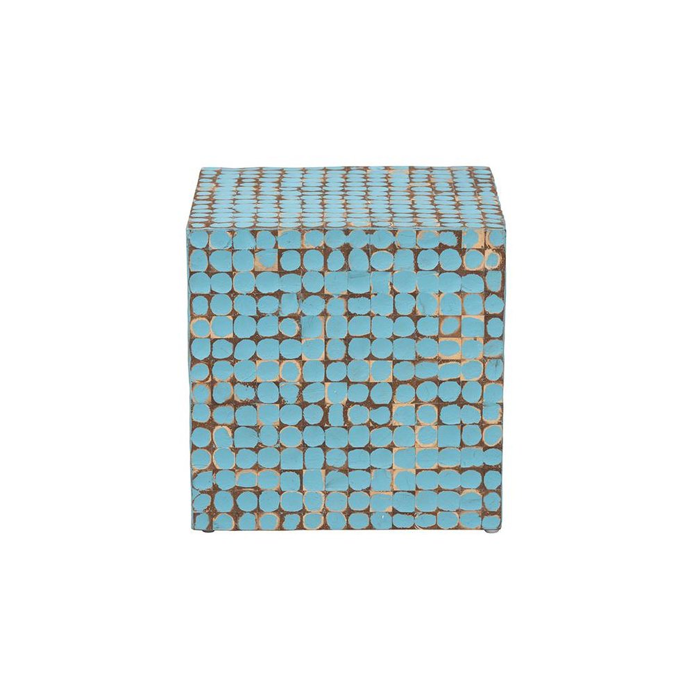 Janella Bohemian Sky Blue Coconut Shell and Acacia Wood End Table. Picture 2