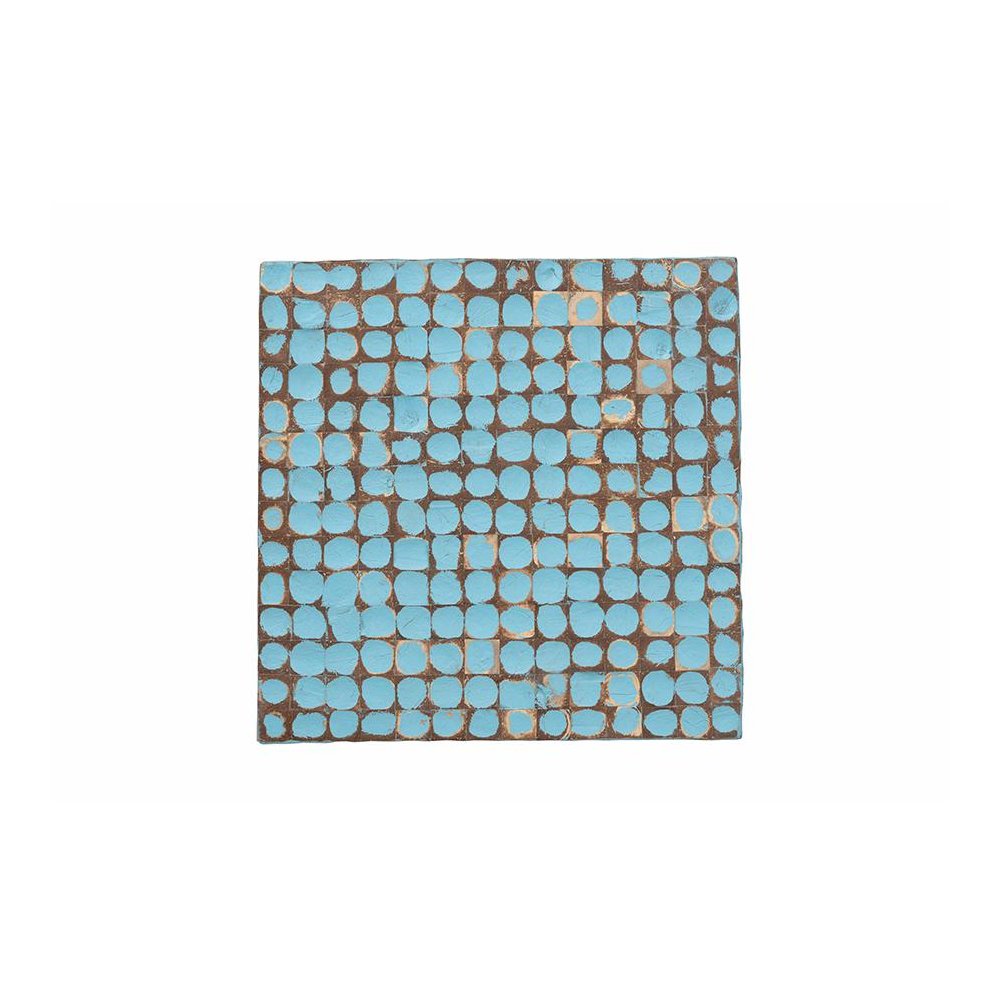 Janella Bohemian Sky Blue Coconut Shell and Acacia Wood End Table. Picture 3