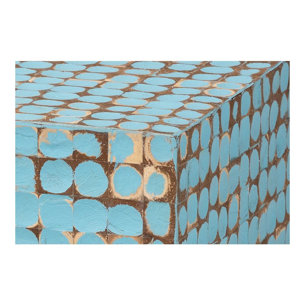 Janella Bohemian Sky Blue Coconut Shell and Acacia Wood End Table. Picture 5