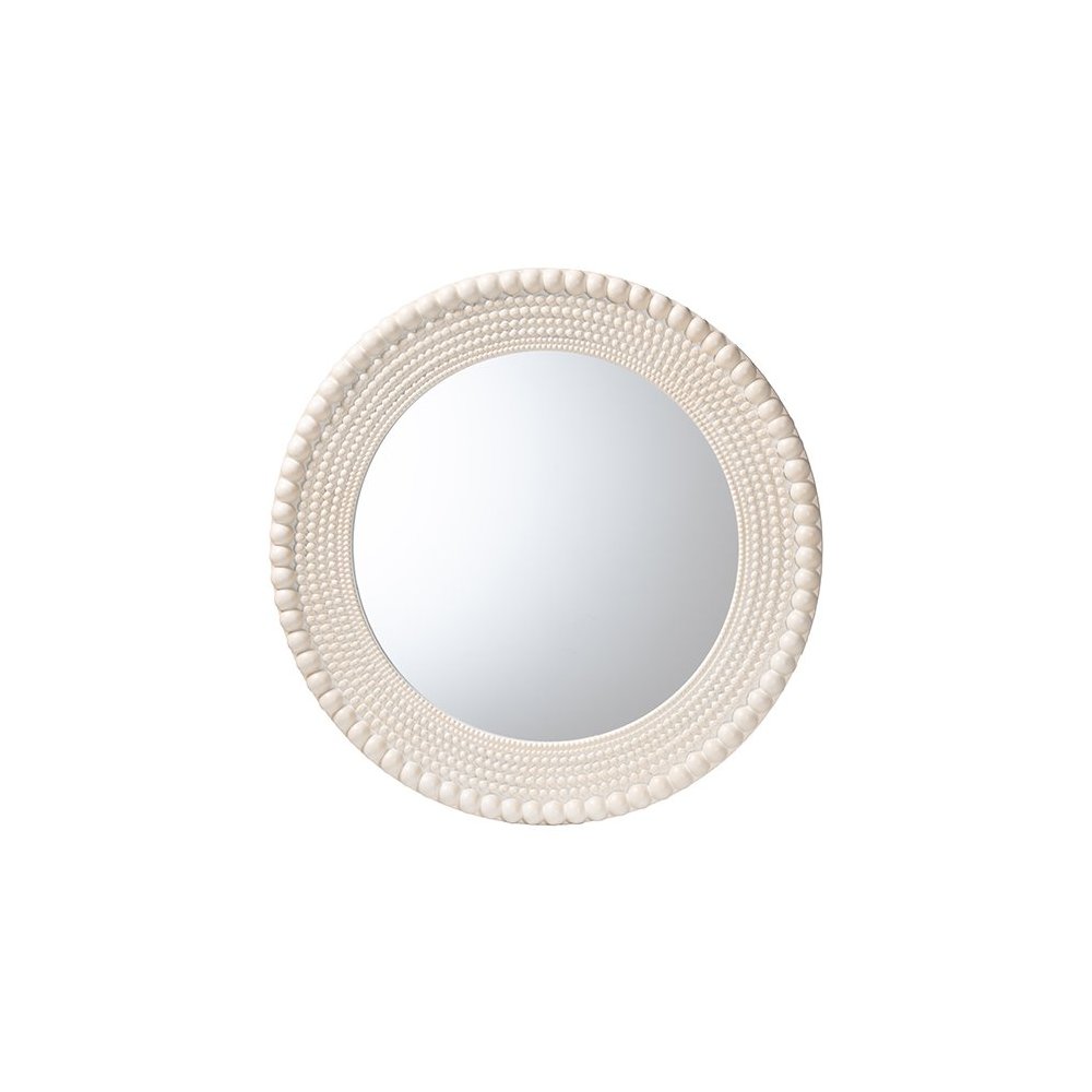 Grazia Modern Round Beaded-framed Accent Mirror in Pearl White. Picture 1