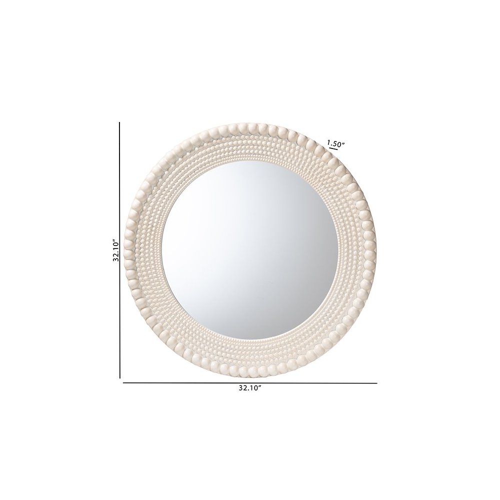 Grazia Modern Round Beaded-framed Accent Mirror in Pearl White. Picture 4