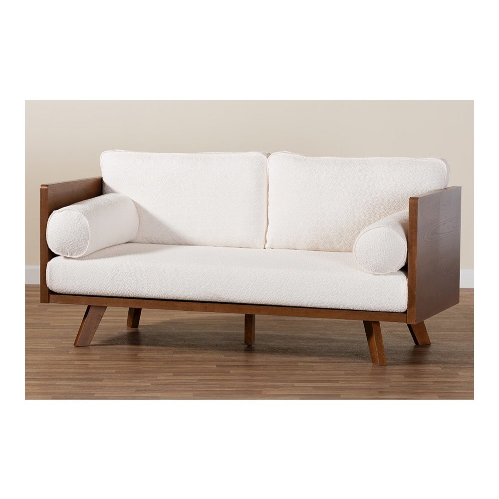 Uriel Mid-Century Modern Cream Boucle Fabric Sofa. Picture 10