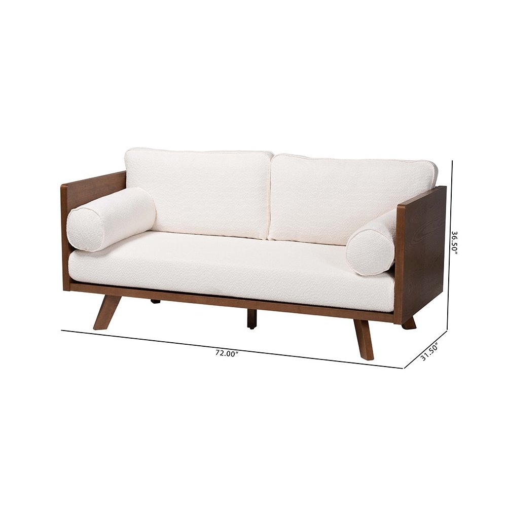 Uriel Mid-Century Modern Cream Boucle Fabric Sofa. Picture 11
