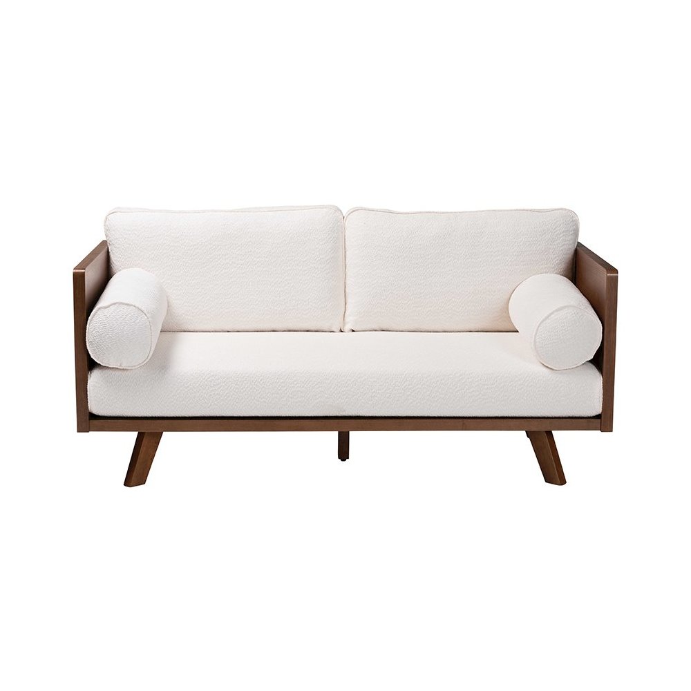 Uriel Mid-Century Modern Cream Boucle Fabric Sofa. Picture 2