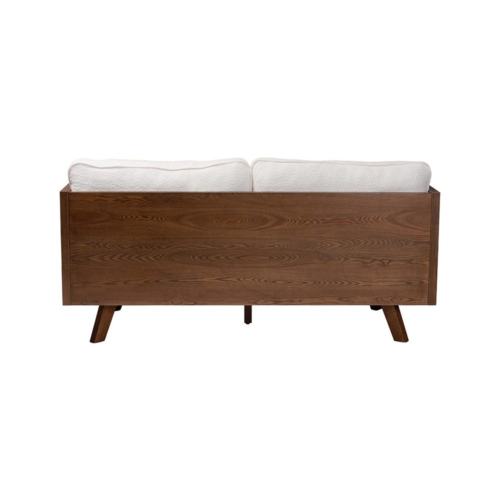 Uriel Mid-Century Modern Cream Boucle Fabric Sofa. Picture 4