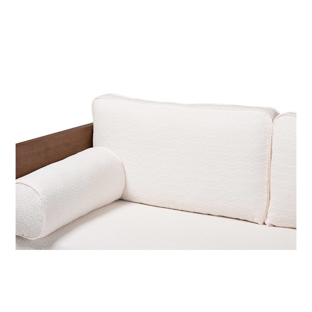 Uriel Mid-Century Modern Cream Boucle Fabric Sofa. Picture 5