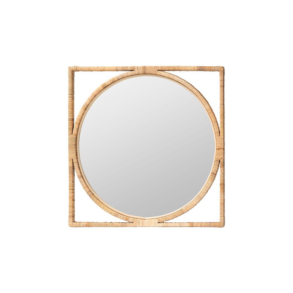 Bayan Japandi Natural Rattan Wall Mirror. Picture 1