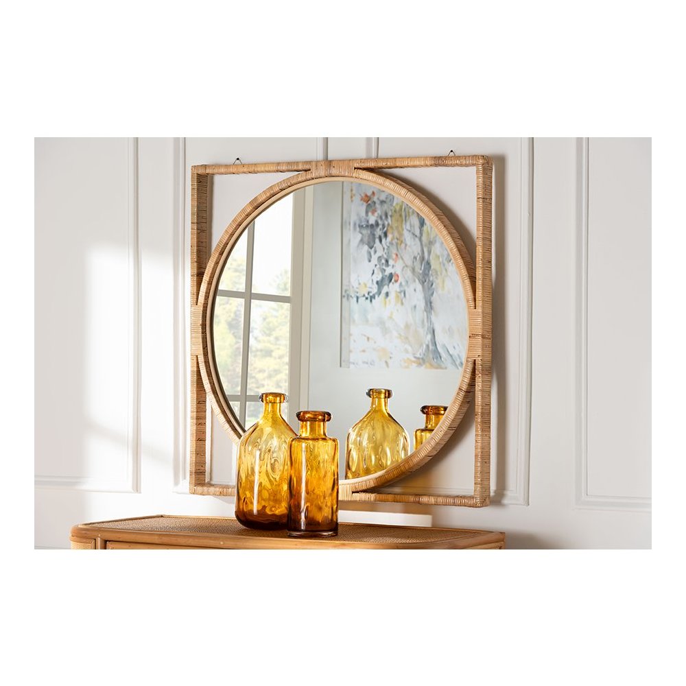 Bayan Japandi Natural Rattan Wall Mirror. Picture 3