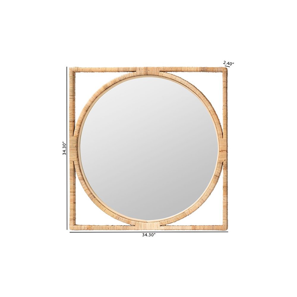 Bayan Japandi Natural Rattan Wall Mirror. Picture 4