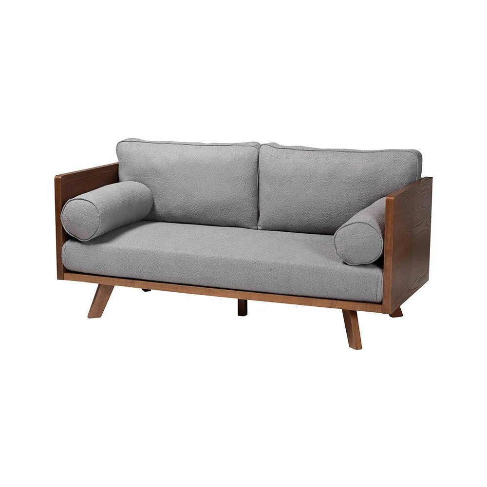 Uriel Mid-Century Modern Grey Boucle Fabric Sofa. Picture 1