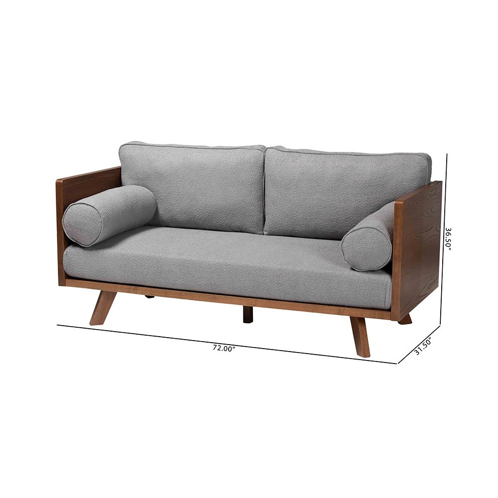 Uriel Mid-Century Modern Grey Boucle Fabric Sofa. Picture 11