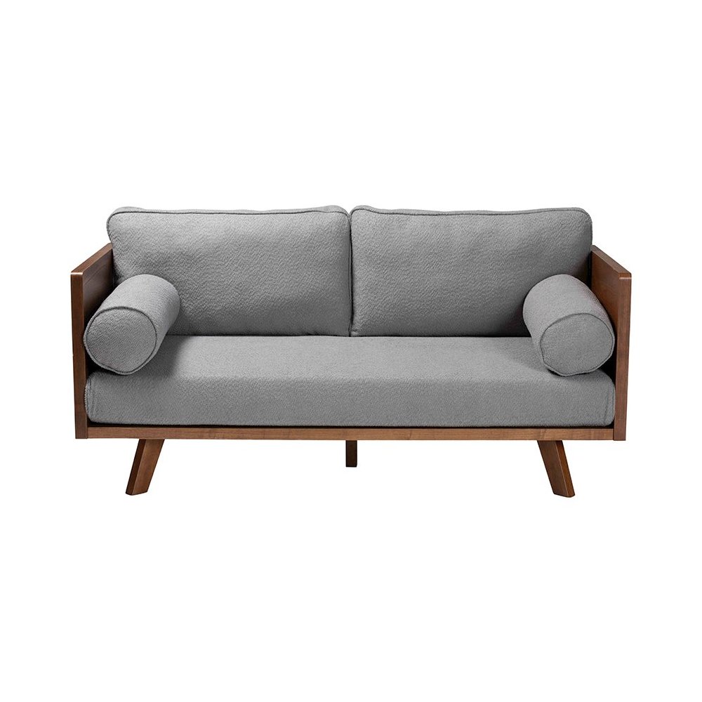 Uriel Mid-Century Modern Grey Boucle Fabric Sofa. Picture 2