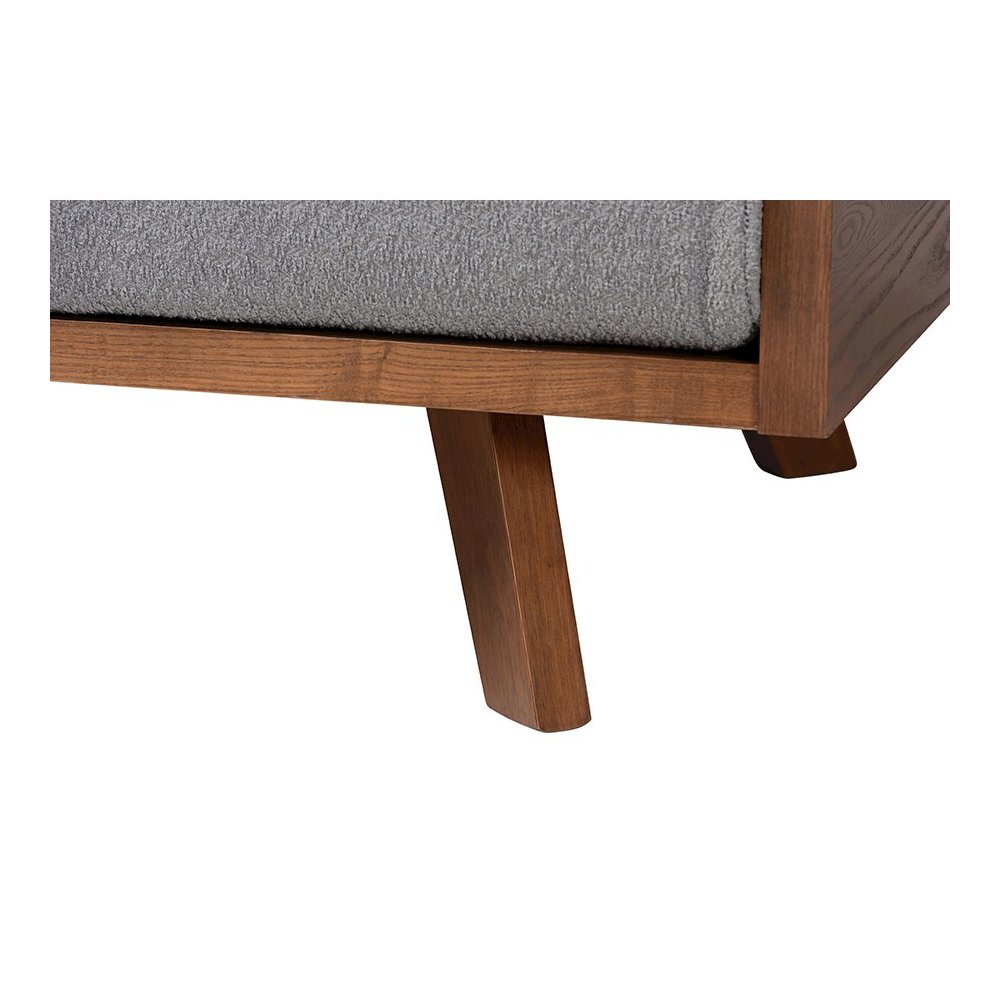 Uriel Mid-Century Modern Grey Boucle Fabric Sofa. Picture 6
