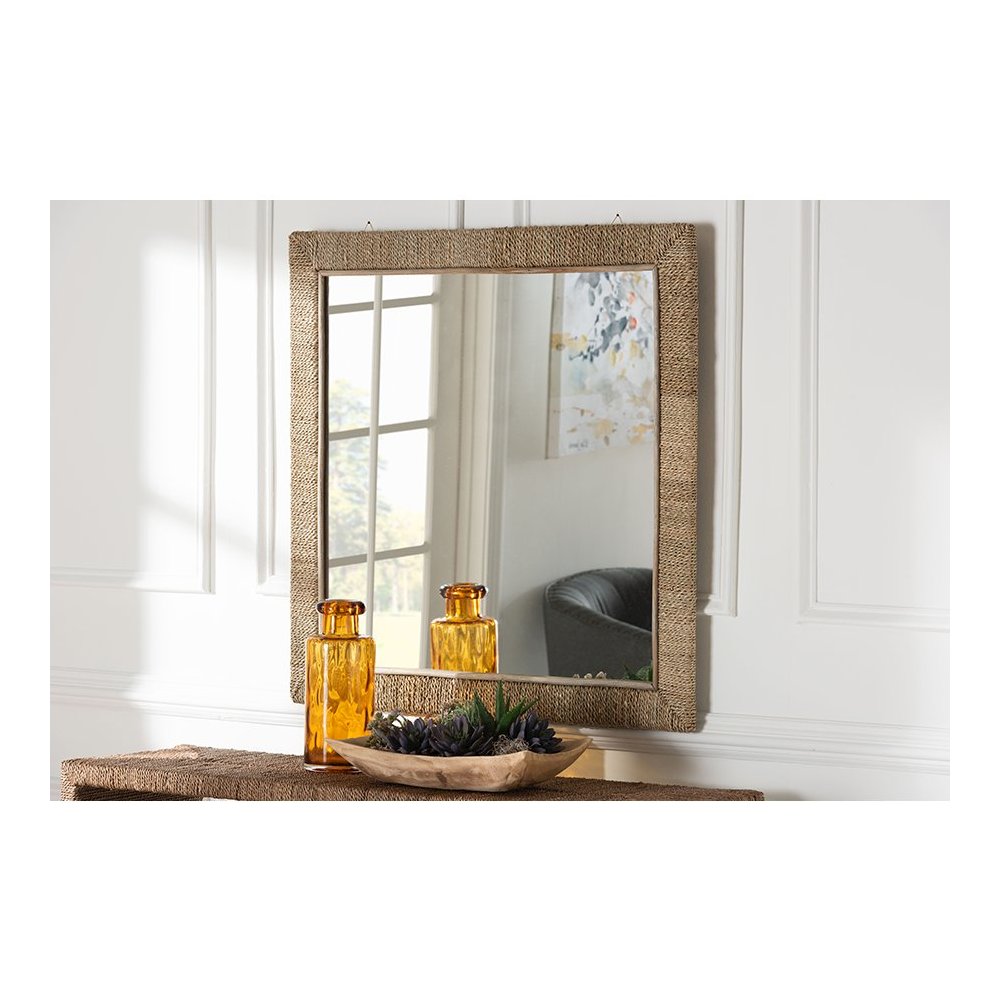 Geralyn Japandi Natural Seagrass Square Wall Mirror. Picture 3