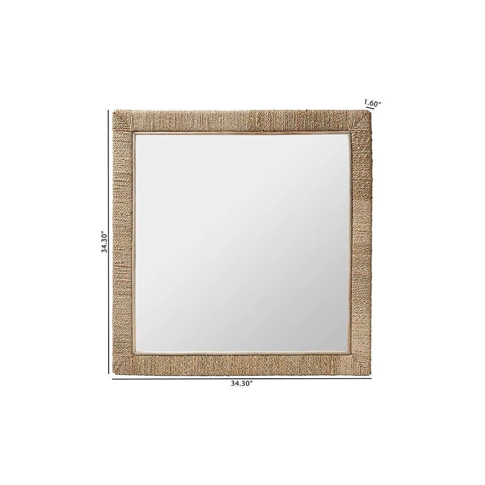 Geralyn Japandi Natural Seagrass Square Wall Mirror. Picture 4