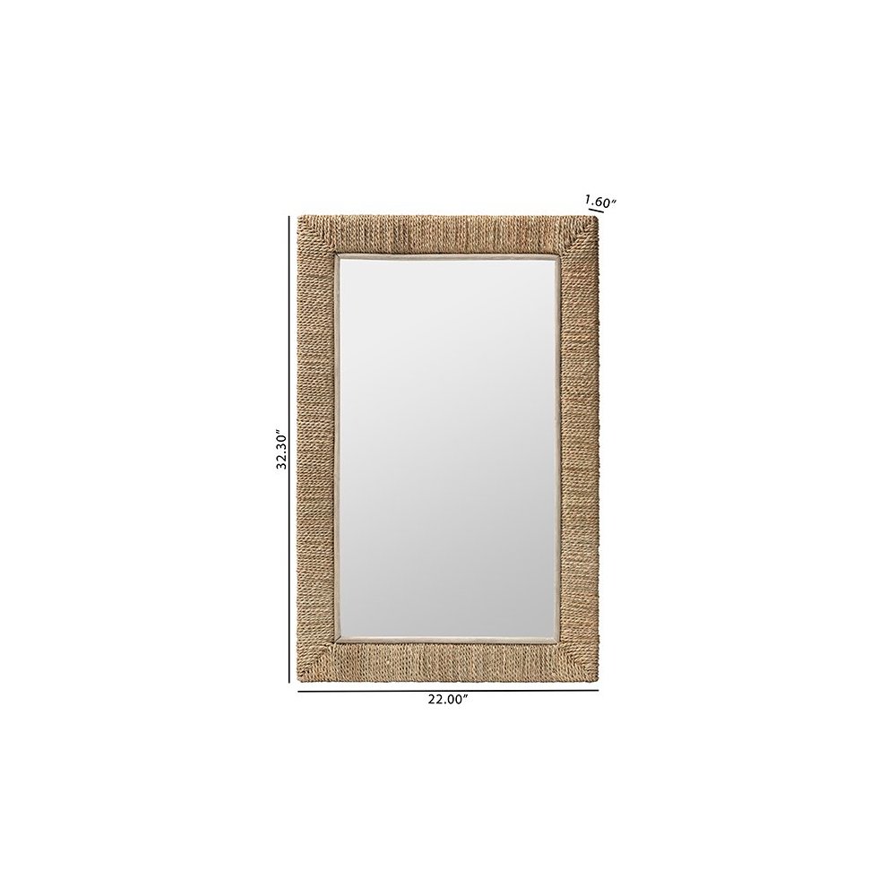 Geralyn Japandi Natural Seagrass Rectangular Wall Mirror. Picture 4