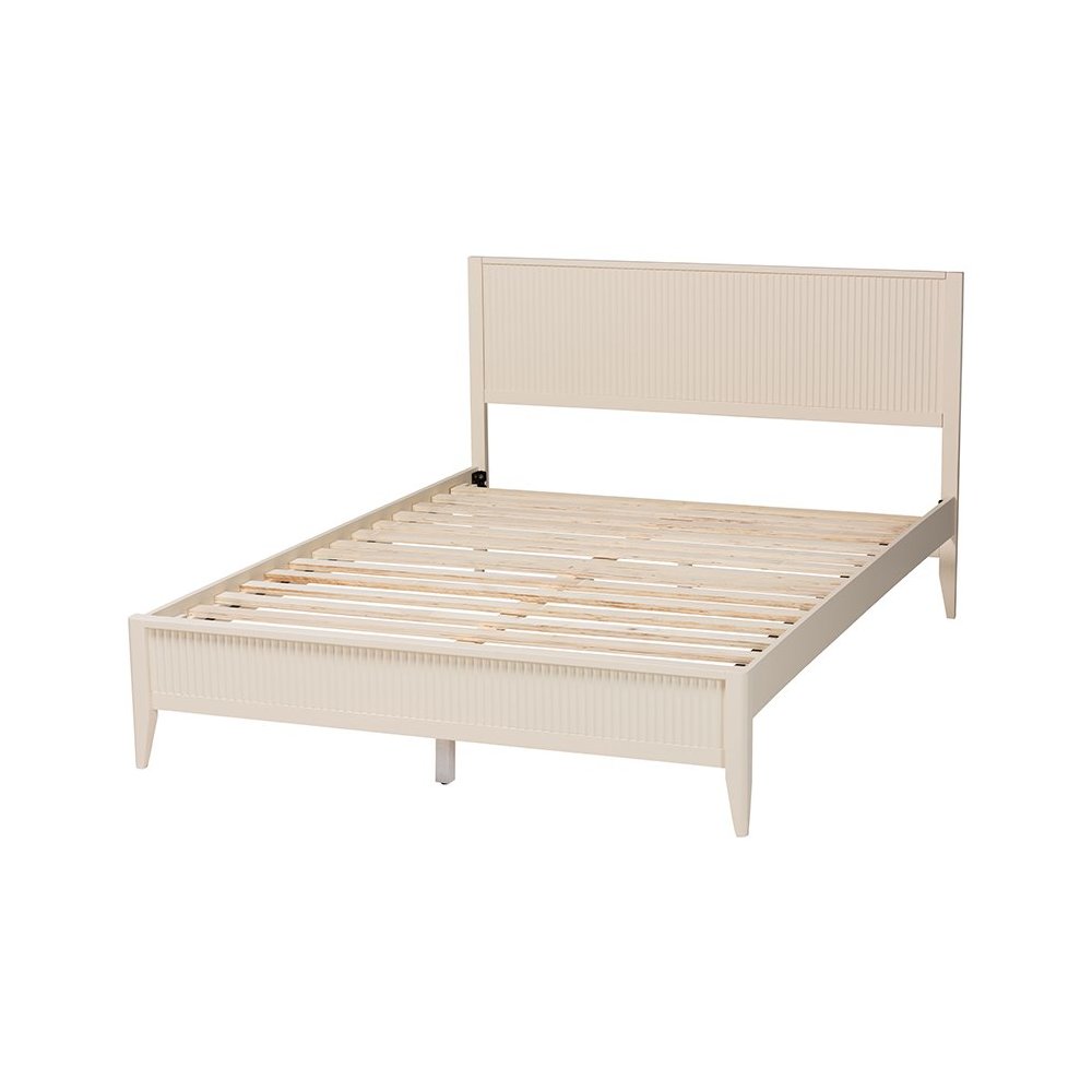 Primrose Mid-Century Ivory Fluted Wood Queen Size Platform Bed. Picture 3
