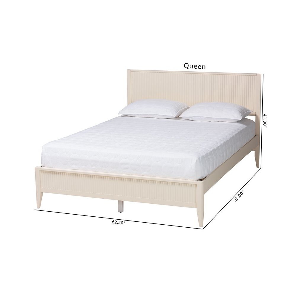 Primrose Mid-Century Ivory Fluted Wood Queen Size Platform Bed. Picture 9