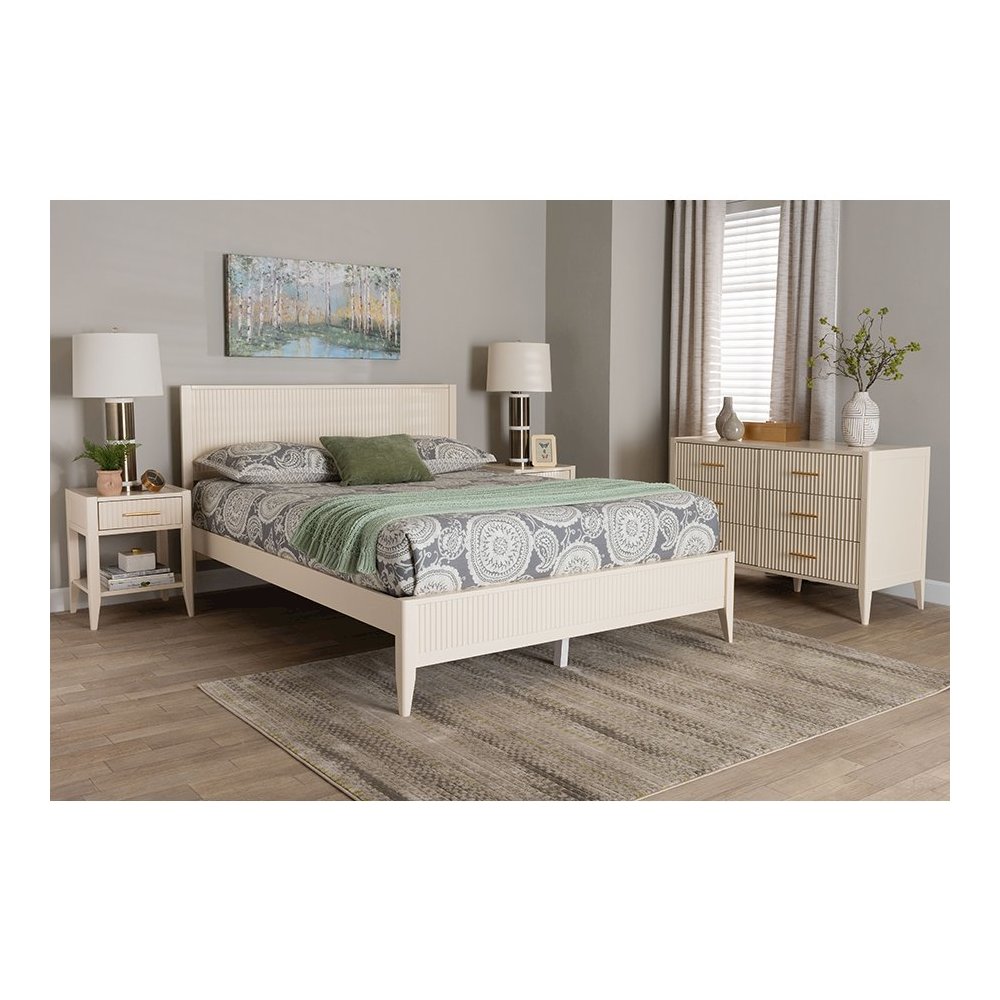 Primrose Mid-Century Ivory Fluted Wood Queen Size 4-Piece Bedroom Set. Picture 21