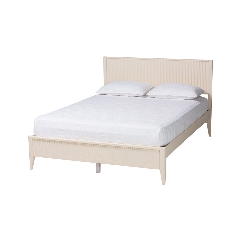 Primrose Mid-Century Ivory Fluted Wood Queen Size 4-Piece Bedroom Set. Picture 3