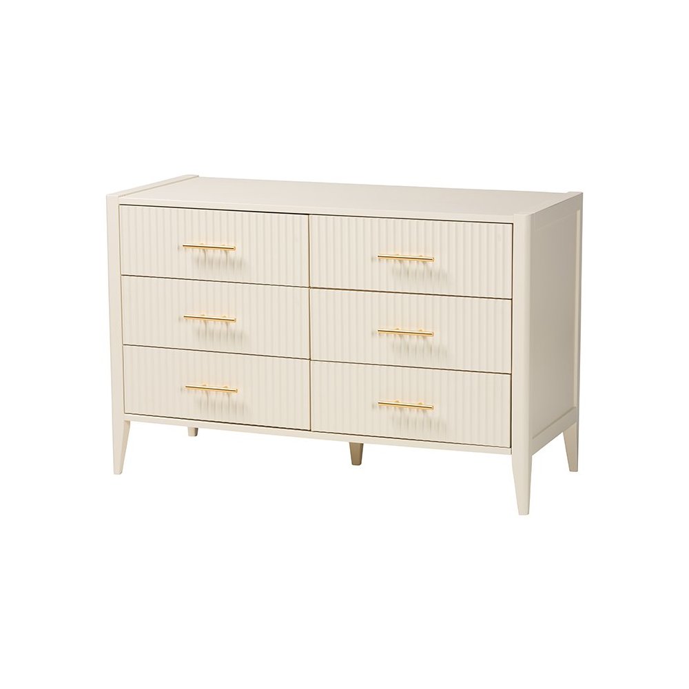 Primrose Mid-Century Ivory Fluted Wood Queen Size 4-Piece Bedroom Set. Picture 5