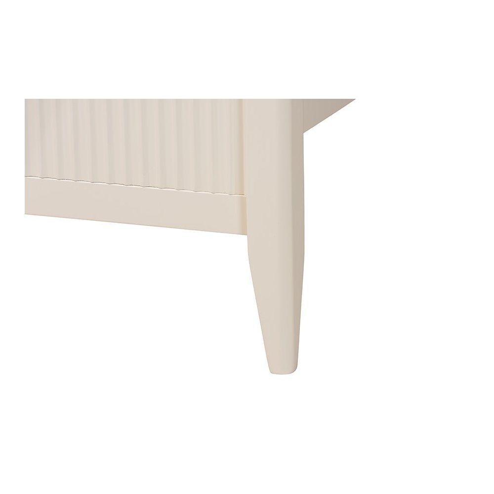 Primrose Mid-Century Ivory Fluted Wood Queen Size 4-Piece Bedroom Set. Picture 9