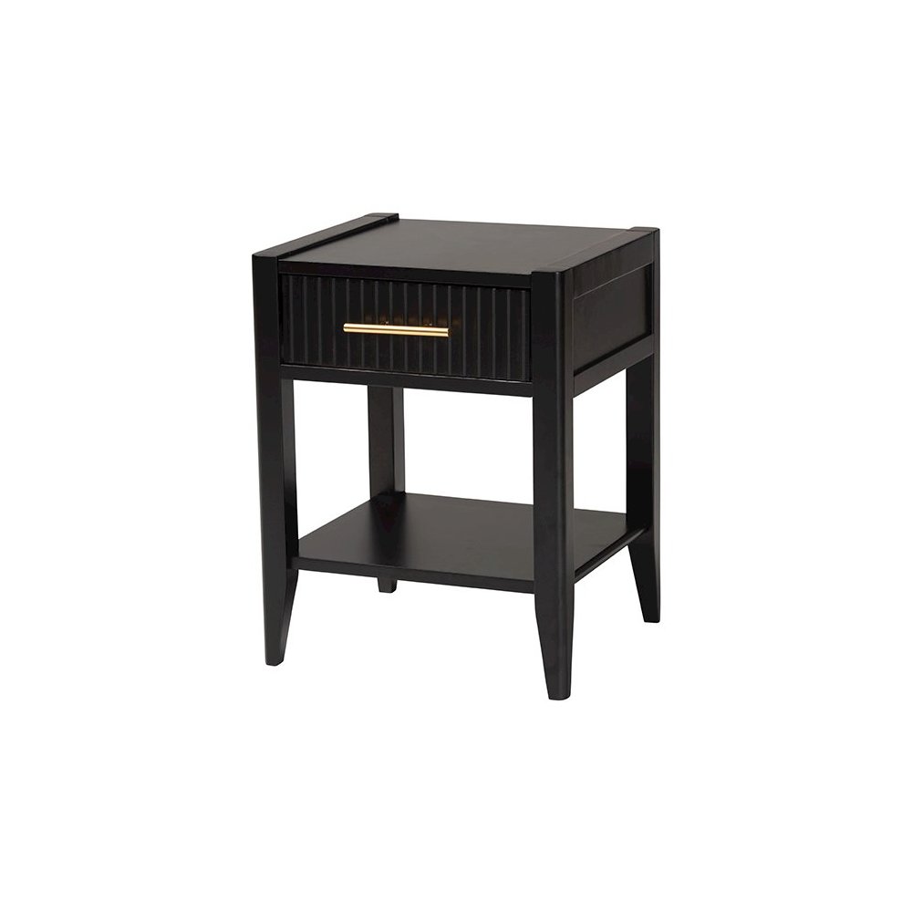Primrose Mid-Century Black Fluted Wood King Size 4-Piece Canopy Bedroom Set. Picture 4
