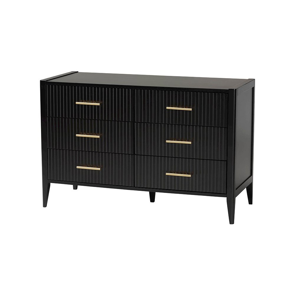 Primrose Mid-Century Black Fluted Wood King Size 4-Piece Canopy Bedroom Set. Picture 5