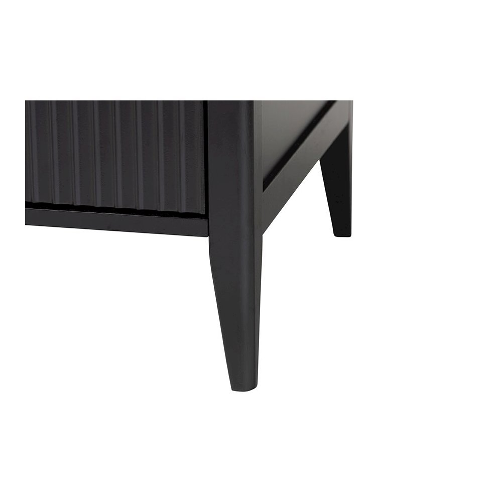 Primrose Mid-Century Black Fluted Wood King Size 4-Piece Canopy Bedroom Set. Picture 7