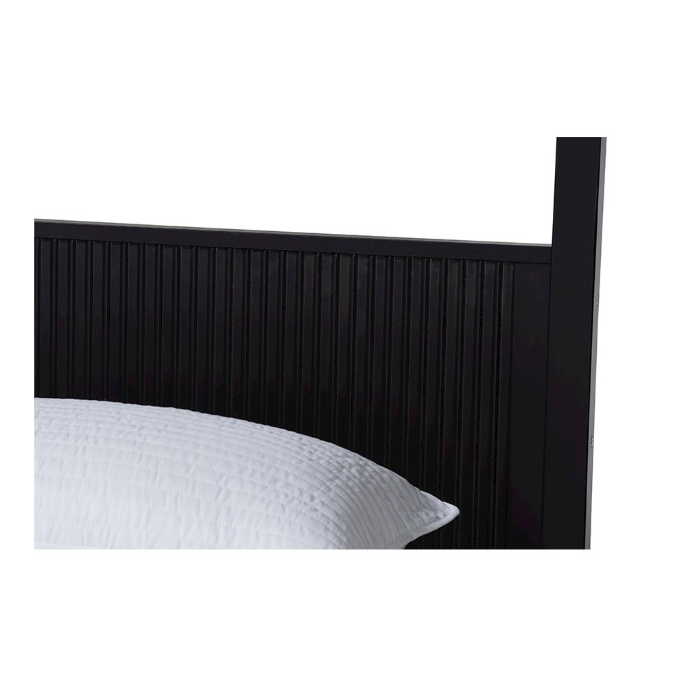 Primrose Mid-Century Black Fluted Wood King Size 4-Piece Canopy Bedroom Set. Picture 8