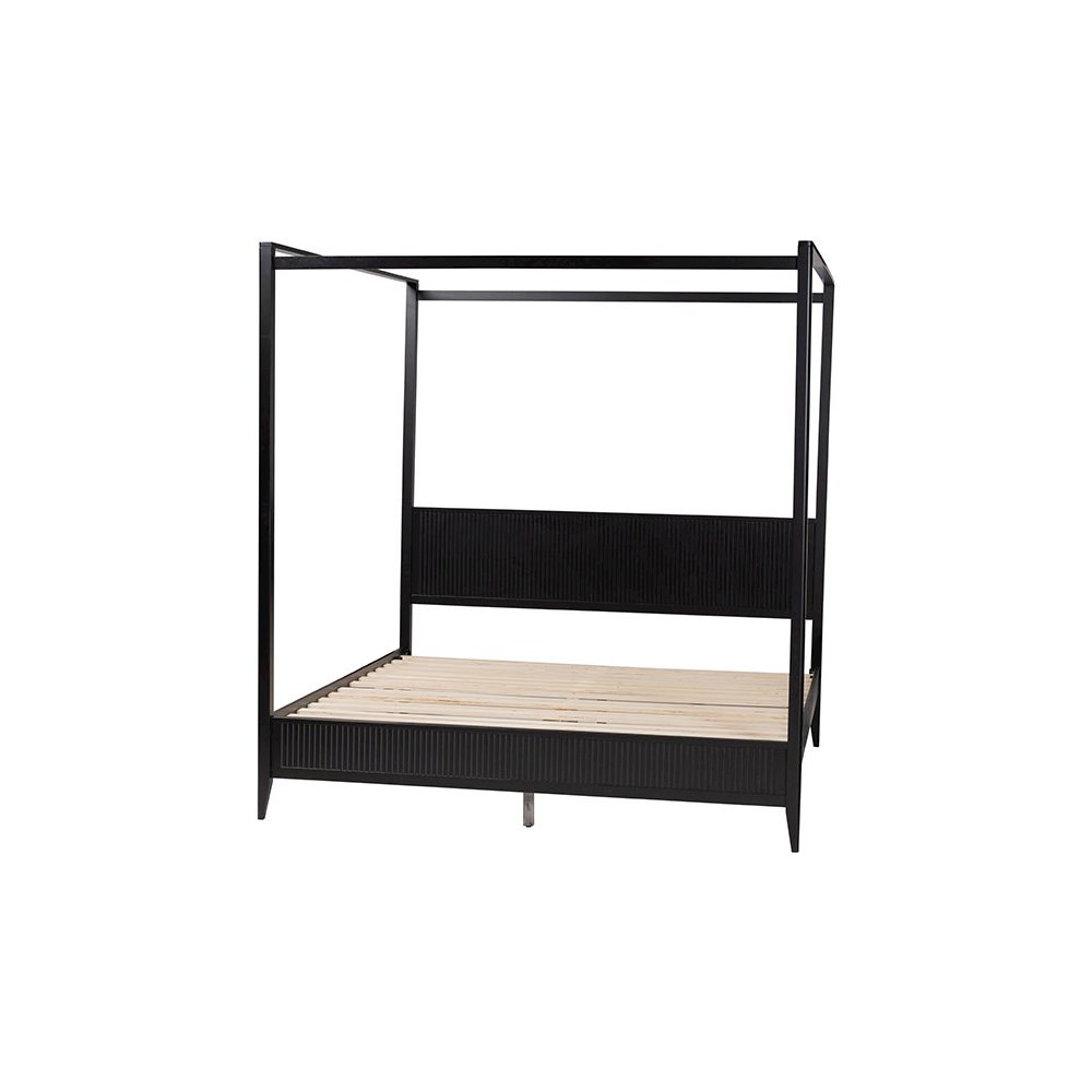 Primrose Mid-Century Black Fluted Wood King Size Canopy Bed. Picture 3