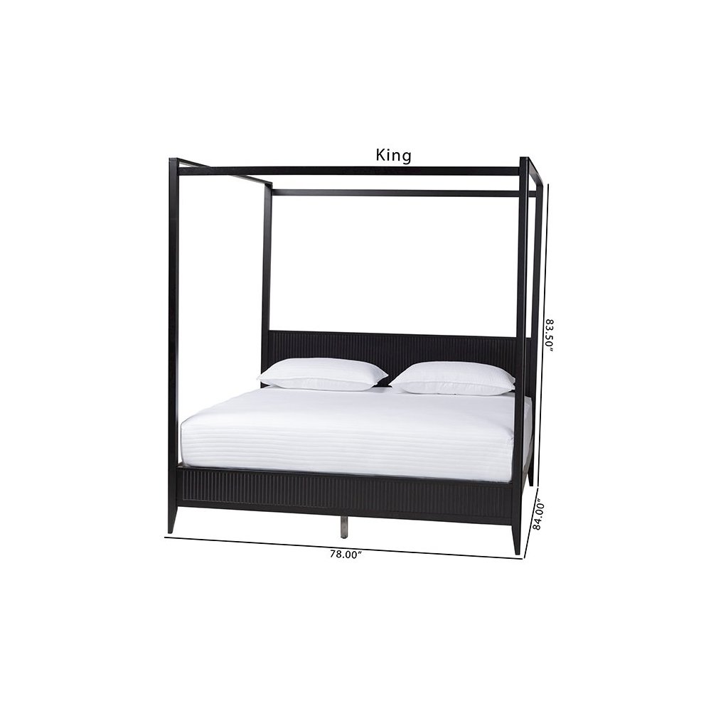 Primrose Mid-Century Black Fluted Wood King Size Canopy Bed. Picture 9