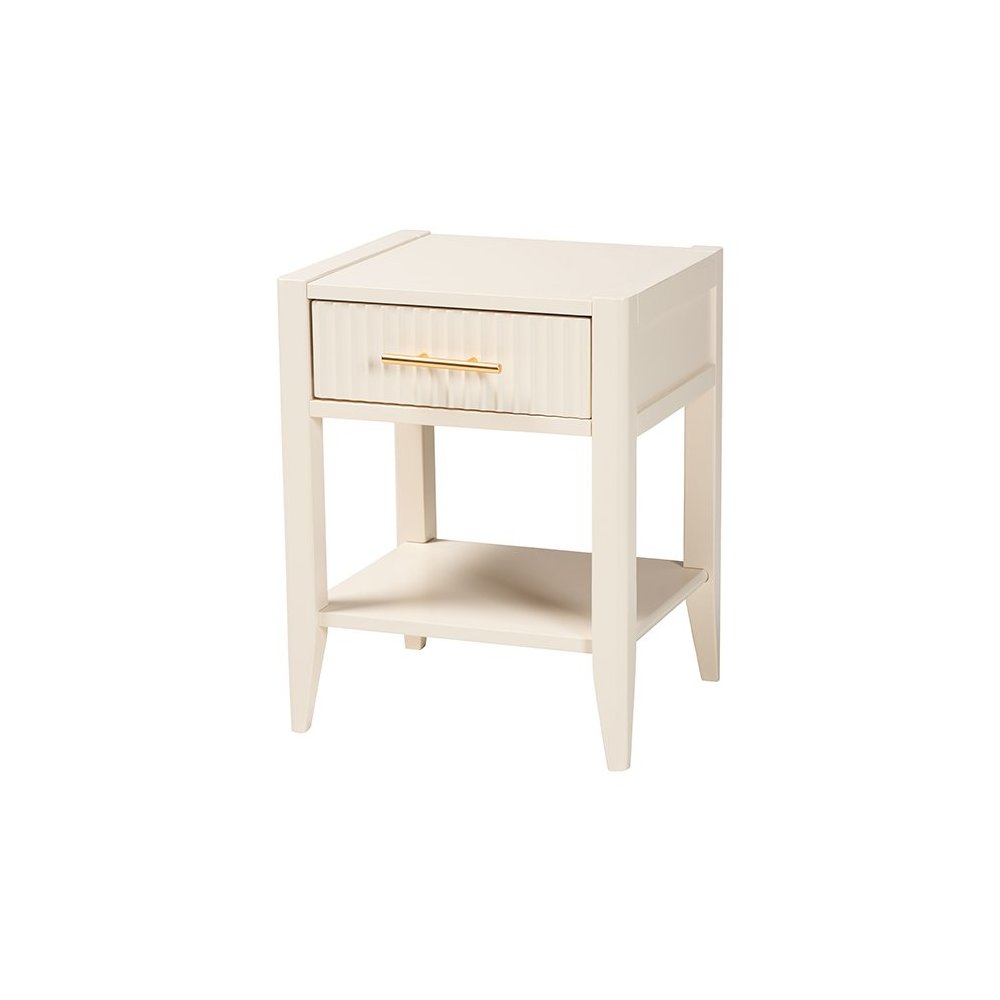 Primrose Mid-Century Ivory Fluted Wood King Size 4-Piece Canopy Bedroom Set. Picture 4