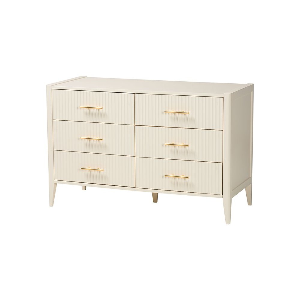 Primrose Mid-Century Ivory Fluted Wood King Size 4-Piece Canopy Bedroom Set. Picture 5