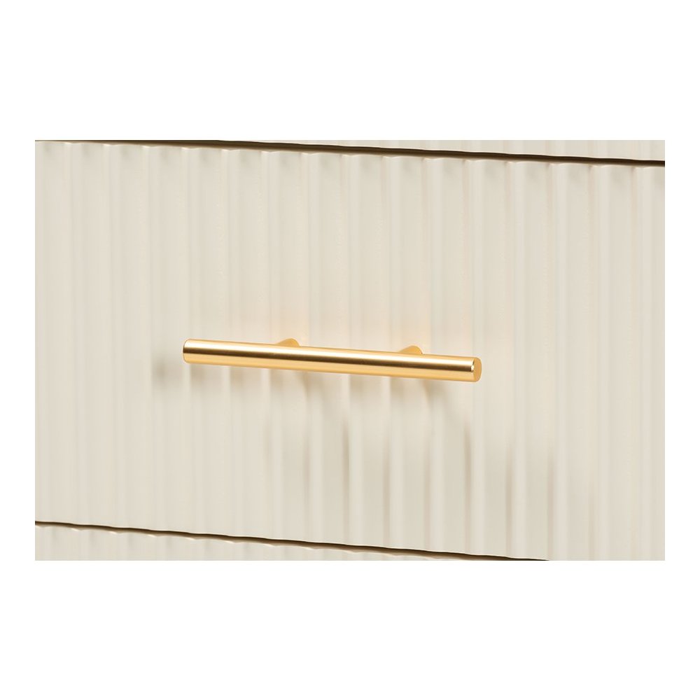 Primrose Mid-Century Ivory Fluted Wood King Size 4-Piece Canopy Bedroom Set. Picture 6