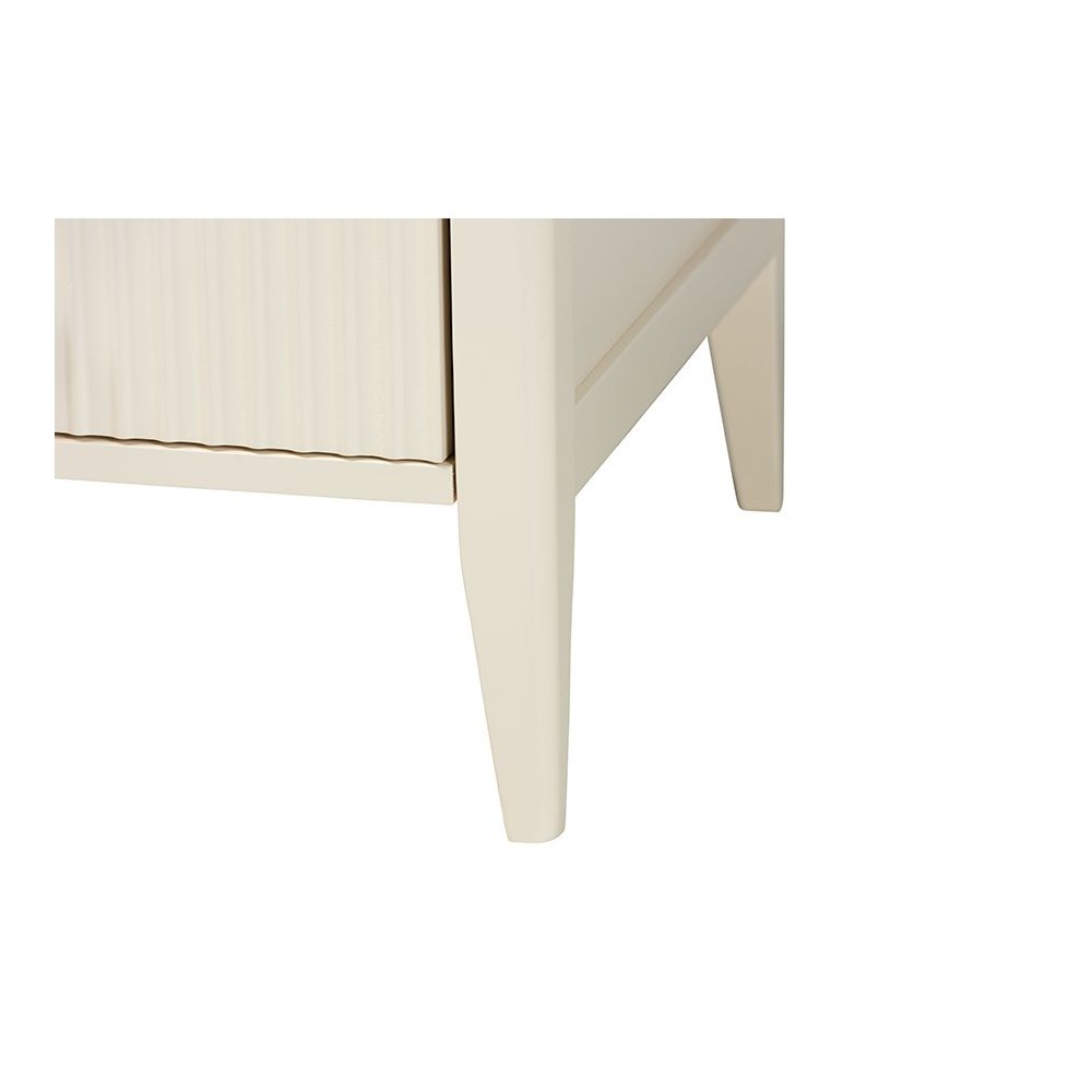 Primrose Mid-Century Ivory Fluted Wood King Size 4-Piece Canopy Bedroom Set. Picture 7