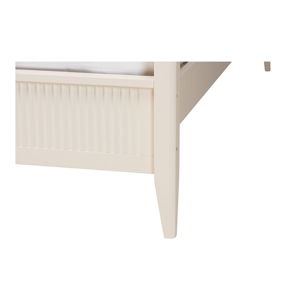 Primrose Mid-Century Ivory Fluted Wood King Size 4-Piece Canopy Bedroom Set. Picture 9