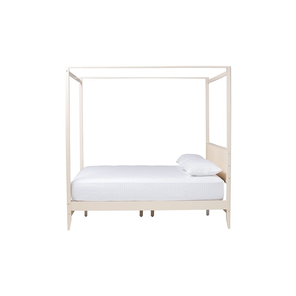 Primrose Mid-Century Ivory Fluted Wood King Size Canopy Bed. Picture 2