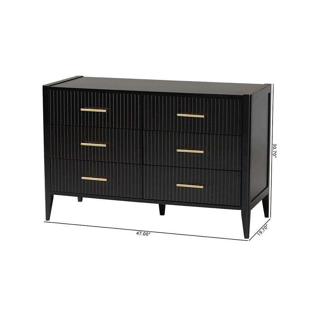 Primrose Mid-Century Black Fluted Wood 6-Drawer Dresser. Picture 10