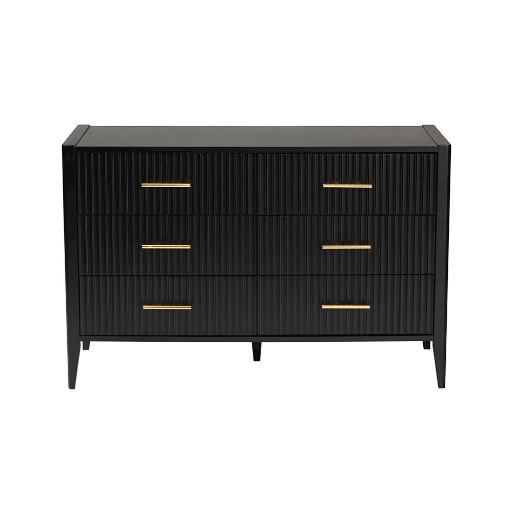 Primrose Mid-Century Black Fluted Wood 6-Drawer Dresser. Picture 3
