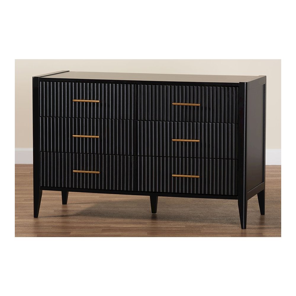 Primrose Mid-Century Black Fluted Wood 6-Drawer Dresser. Picture 9