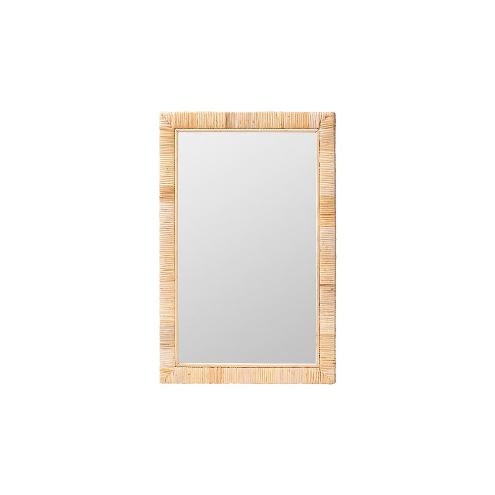 Lankston Bohemian Natural Rattan Rectangle Accent Wall Mirror. Picture 1