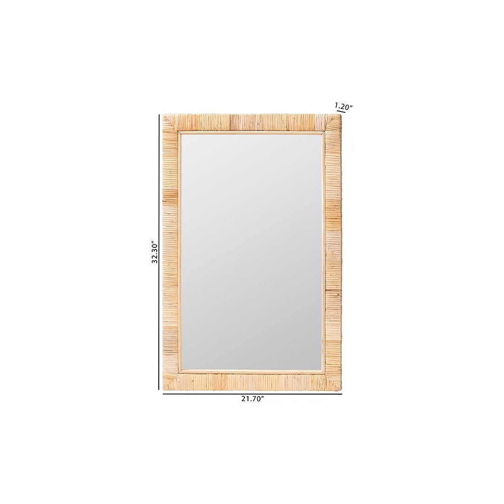Lankston Bohemian Natural Rattan Rectangle Accent Wall Mirror. Picture 4