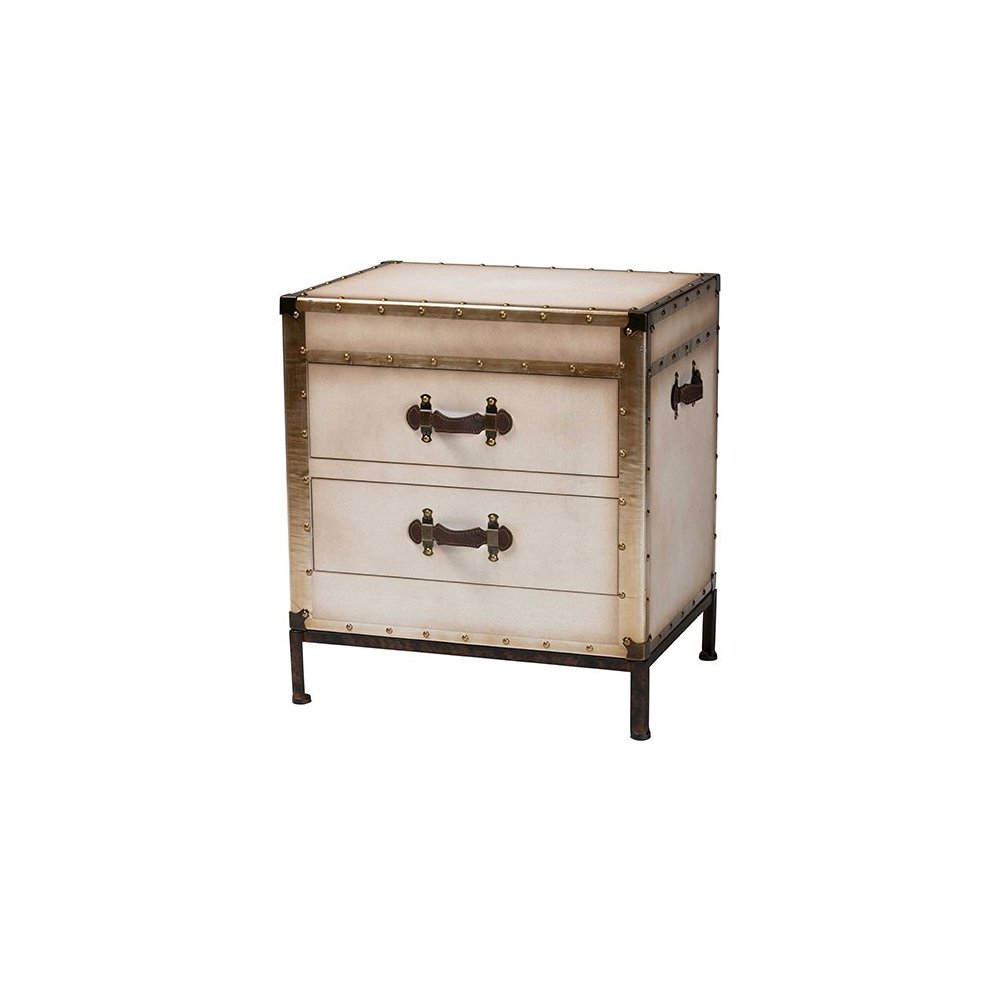 Laura Vintage White Canvas 2-Drawer End Table Trunk. Picture 1